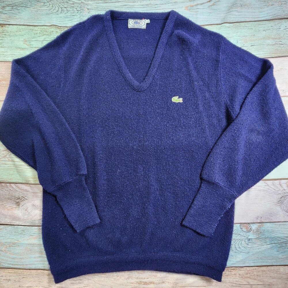 Vintage IZOD Lacoste Blue V-Neck Sweater, Men's Large